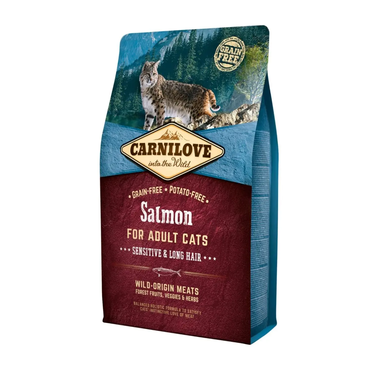 CARNILOVE Sensitive & Long Hair, Somon, hrana uscata fara cereale pisici, sensibilitati digestive, piele si blana, 2kg