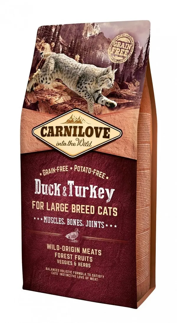 CARNILOVE Adult L-XL, Rata si Curcan, hrana uscata fara cereale pisici talie mare, 2kg