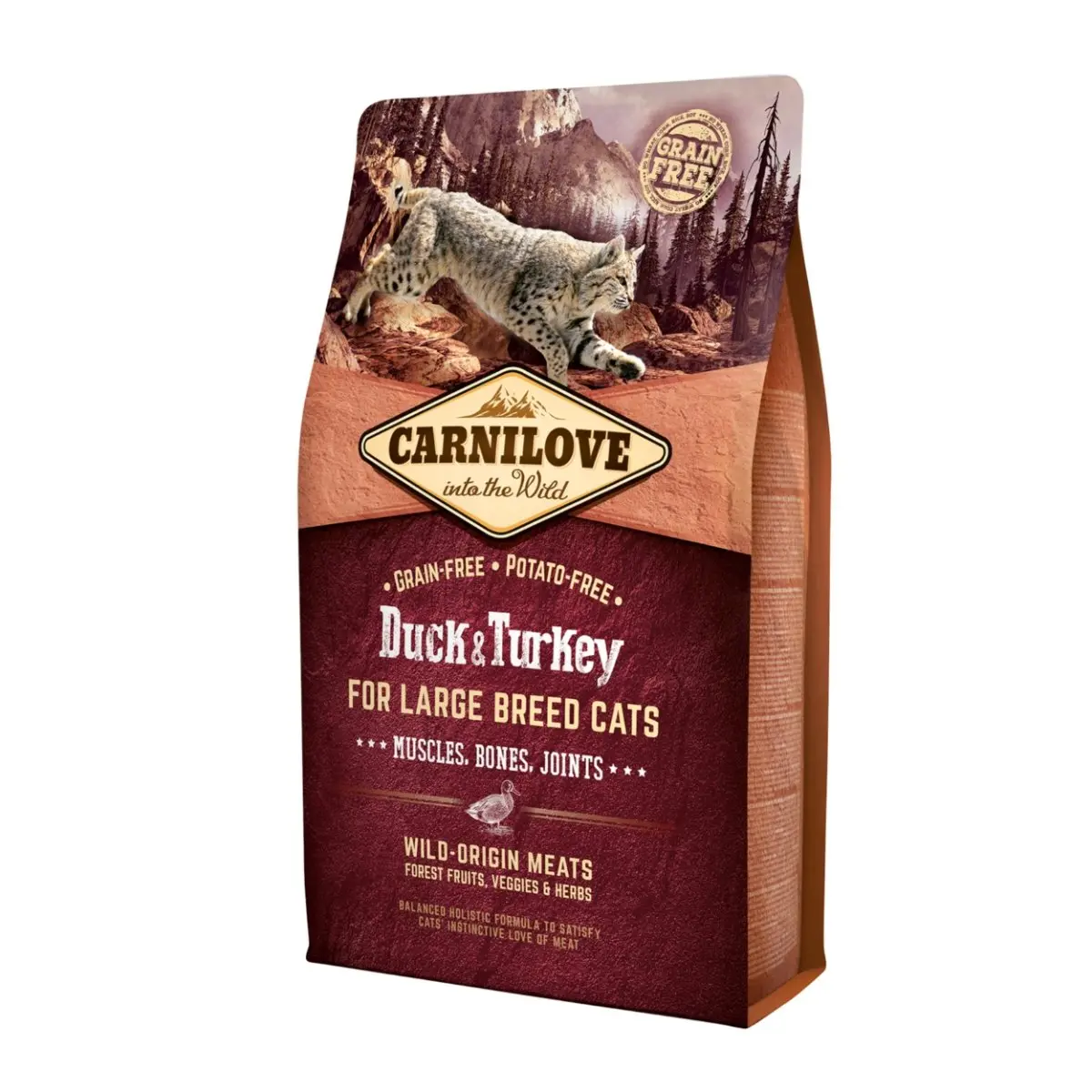 CARNILOVE Adult L-XL, Rata si Curcan, hrana uscata fara cereale pisici talie mare, 400g