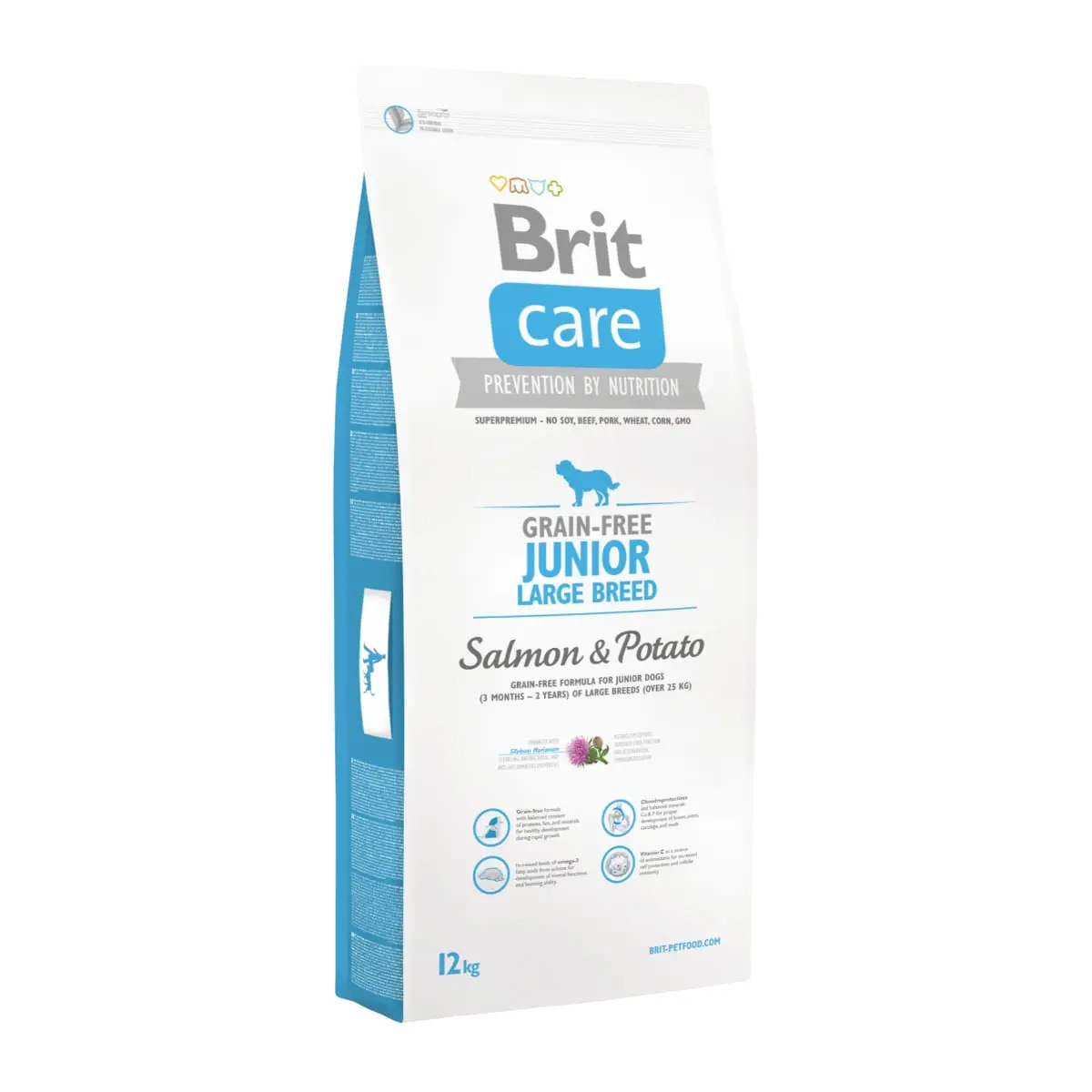 BRIT Care Junior Large Breed, L-XL, Somon cu Cartofi, hrana uscata fara cereale caini junior, 12kg