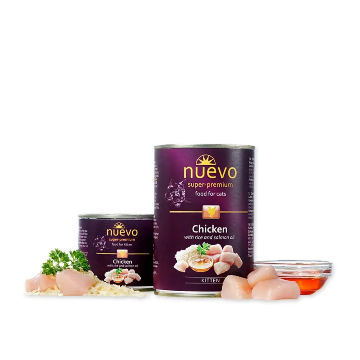 NUEVO Pui, Orez si Ulei de Somon, conserva hrana umeda pisici junior, (pate), 400g - Image 2
