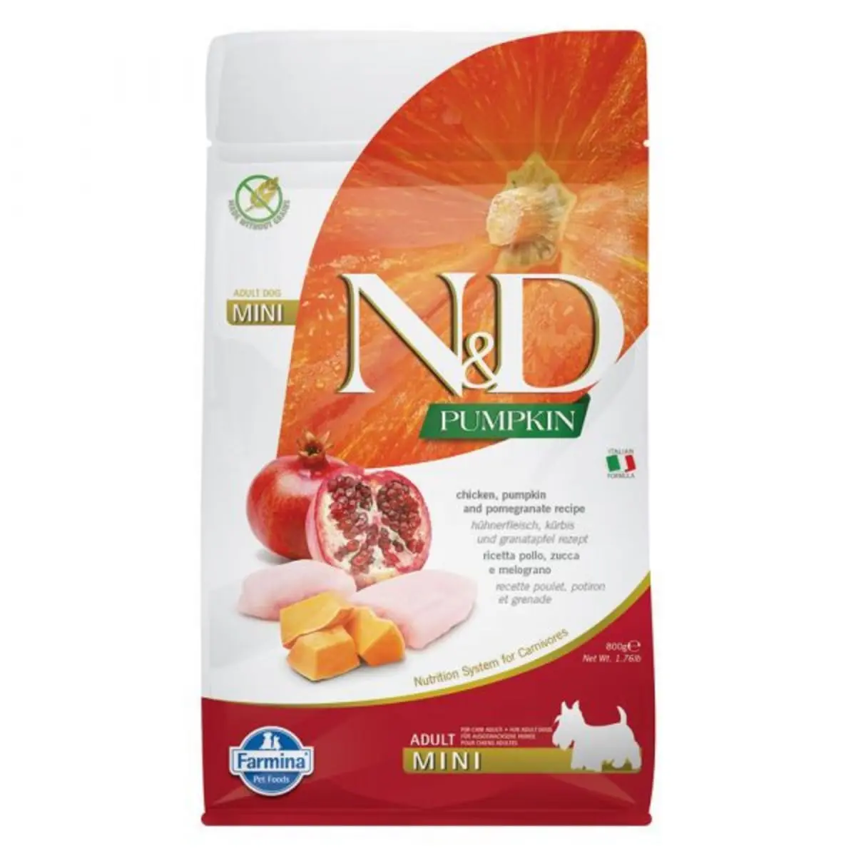 N&D Pumpkin Adult Mini, XS-S, Pui si Rodie, hrana uscata fara cereale caini, 800g - Image 2