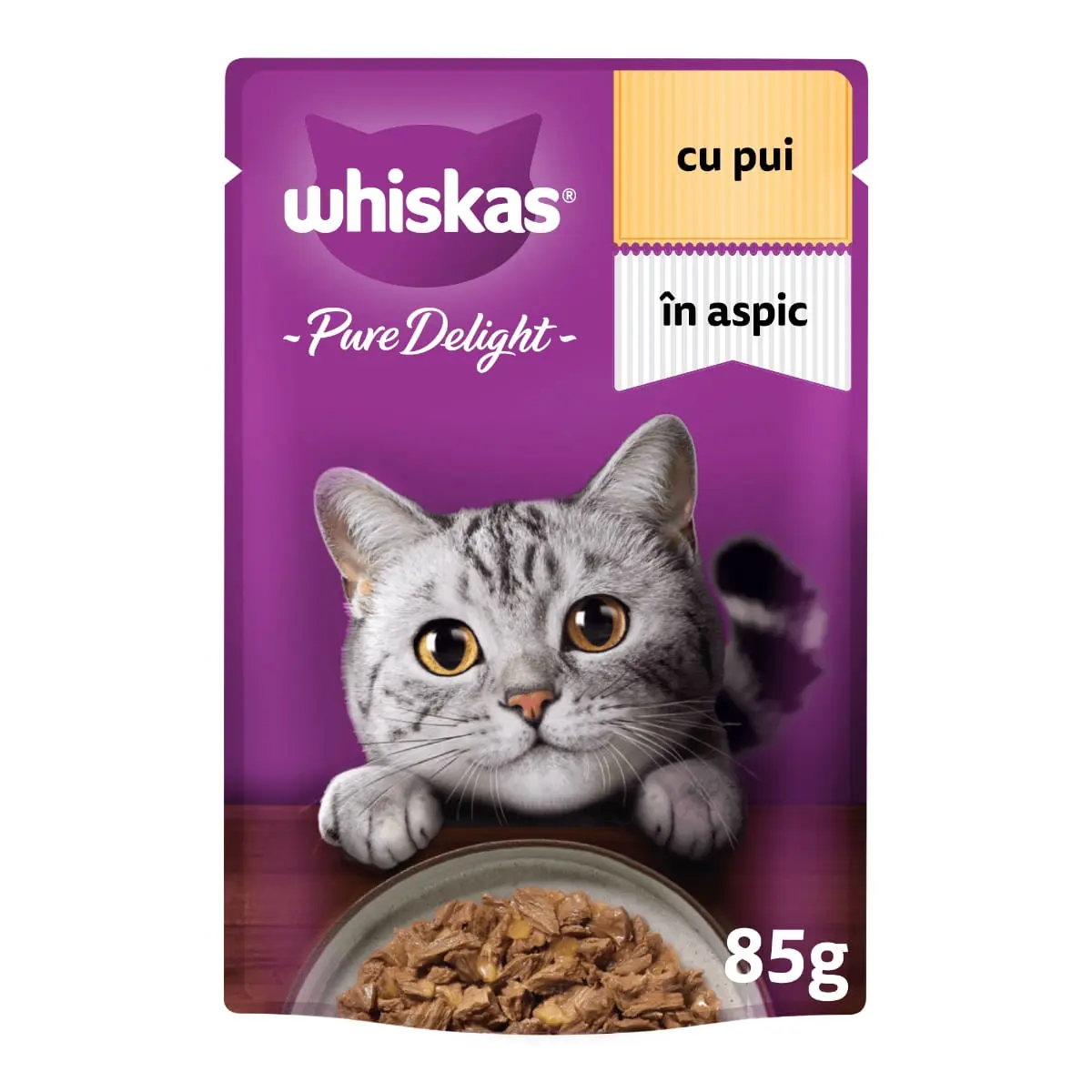 WHISKAS Pure Delight, Pui, plic hrana umeda pisici, (in aspic), 85g