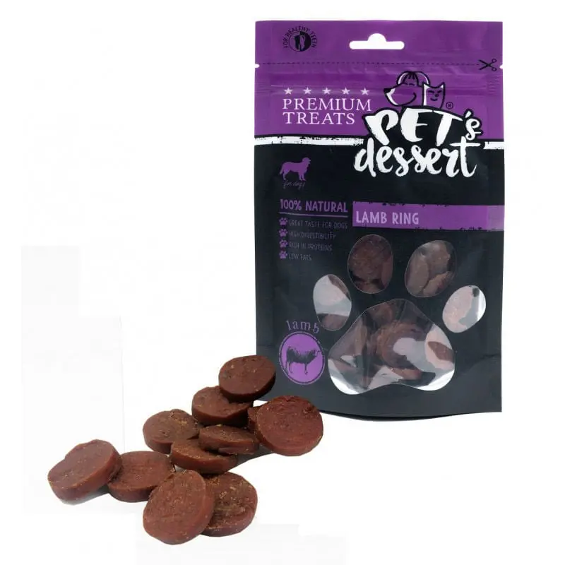 PET'S DESSERT Rings, XS-XL, Miel, punguta recompense fara cereale caini, 80g