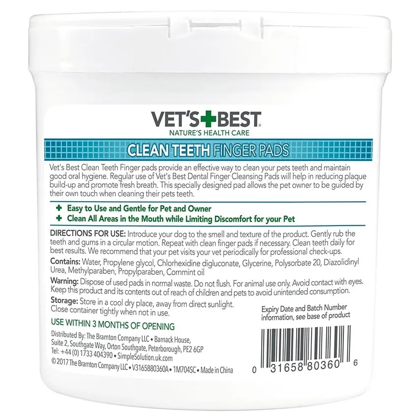 VET'S BEST Clean Teeth Finger, servetele igiena orala caini, anti-tartru, improspatarea respiratiei, Menta, cutie, 50buc - Image 2