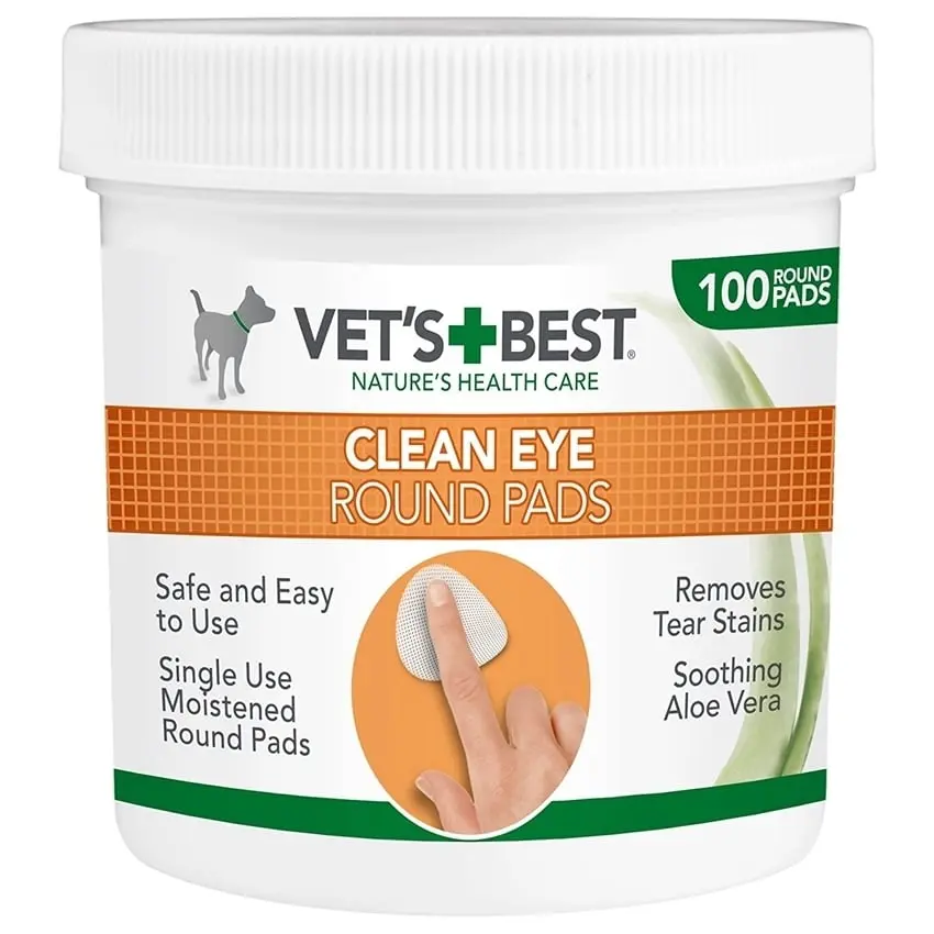 VET'S BEST Clean Eye, servetele igiena ochilor caini, anti-pete, Aloe Vera, cutie, 100buc