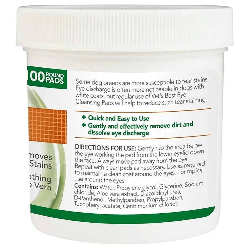 VET'S BEST Clean Eye, servetele igiena ochilor caini, anti-pete, Aloe Vera, cutie, 100buc - Image 4