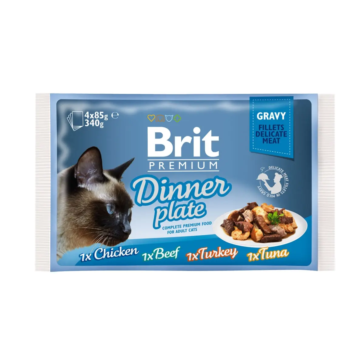 BRIT Premium Multipack Dinner Plate, 4 arome, pachet mixt, plic hrana umeda pisici, (in sos), 85g x 4
