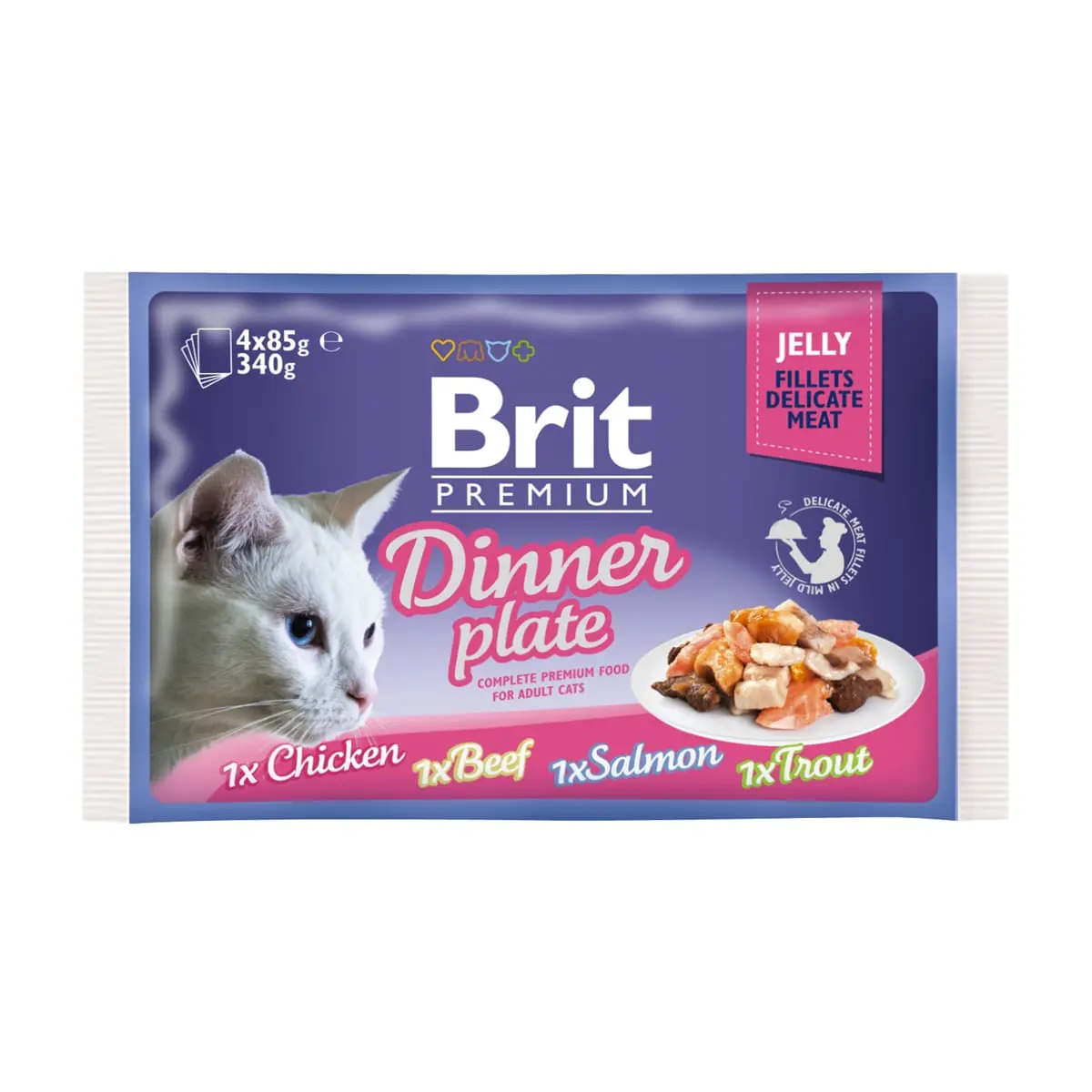 BRIT Premium Multipack Dinner Plate, 4 arome, pachet mixt, plic hrana umeda pisici, (in aspic), 85g x 4