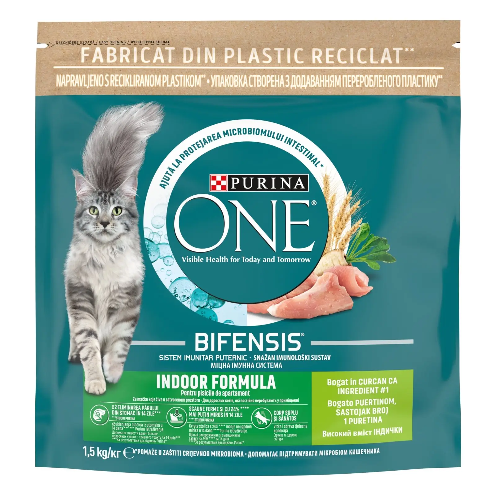 PURINA One Indoor, Curcan cu Cereale Integrale, hrana uscata pisici, 1.5kg
