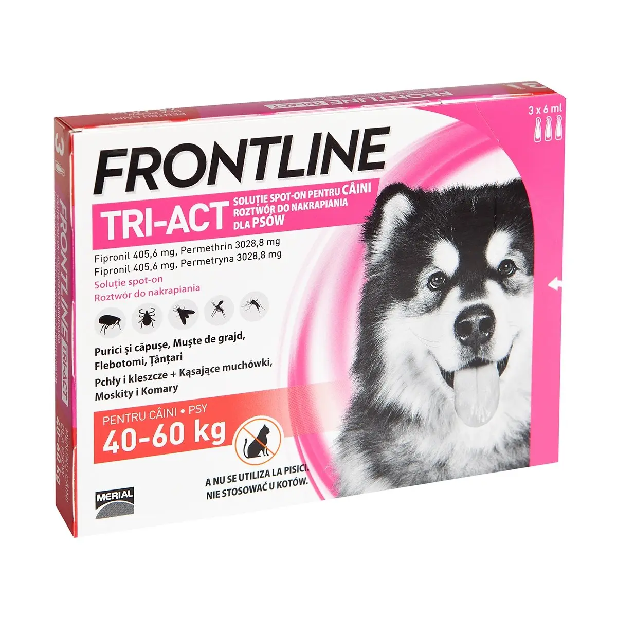 Frontline Tri-Act, solutie spot-on antiparazitara, caini FRONTLINE Tri-Act, spot-on, solutie antiparazitara, caini 40-60kg, 3 pipete - Image 2