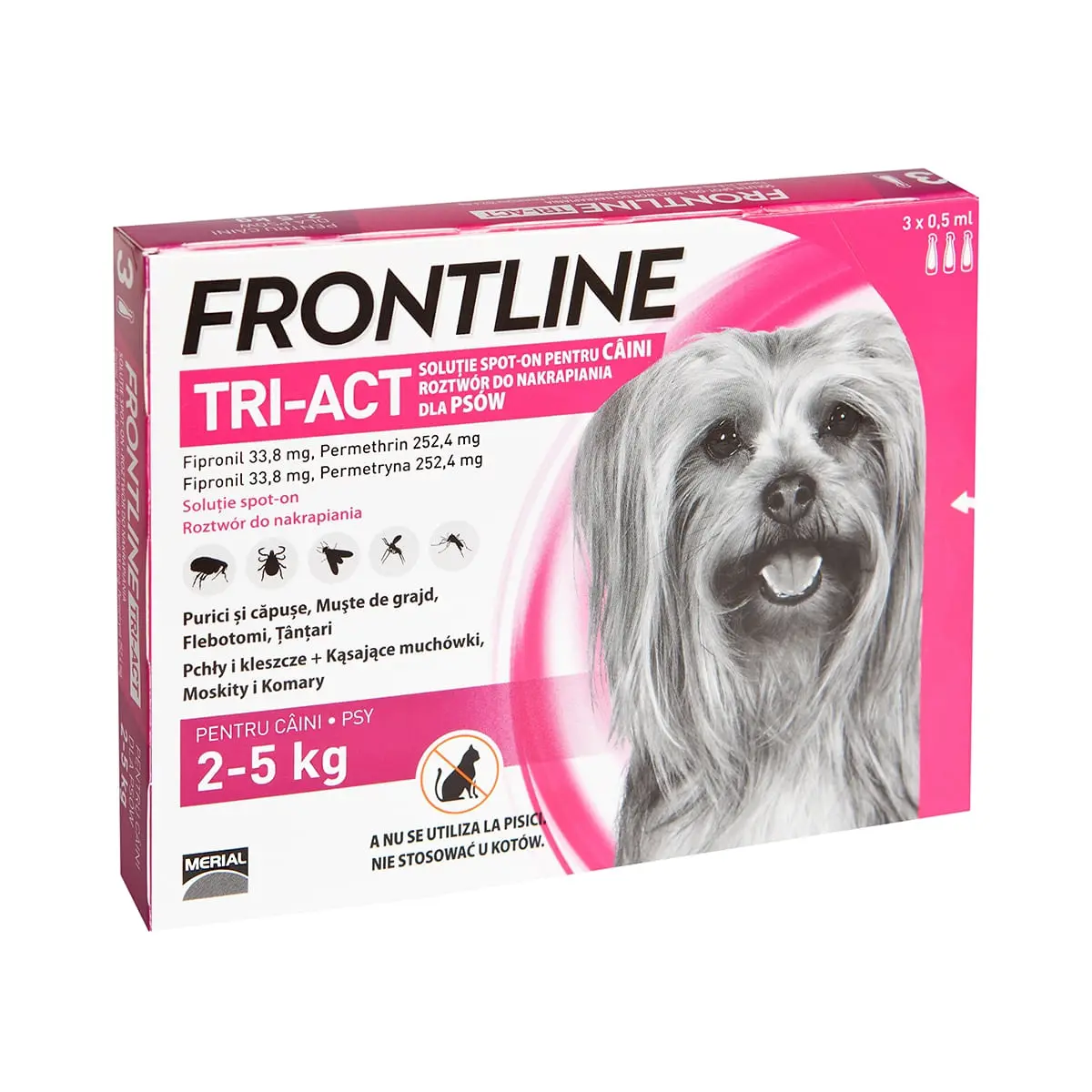 Frontline Tri-Act, solutie spot-on antiparazitara, caini FRONTLINE Tri-Act, spot-on, solutie antiparazitara, caini 2-5kg, 3 pipete