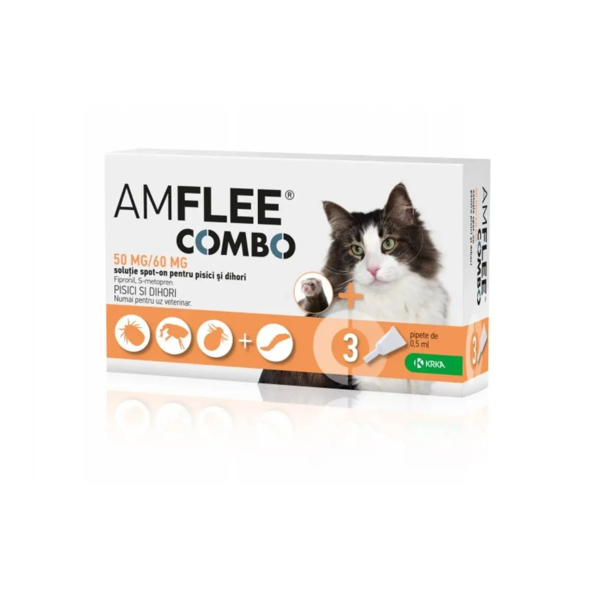 AMFLEE Combo Cat, spot-on, solutie antiparazitara, pisici si dihori, 3 pipete