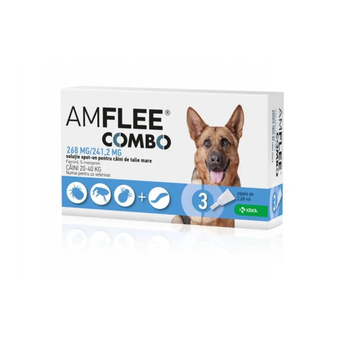 AMFLEE Combo Dog, spot-on, solutie antiparazitara, caini, 3 pipete AMFLEE Combo Dog, spot-on, solutie antiparazitara, caini 20-40 kg, 3 pipete