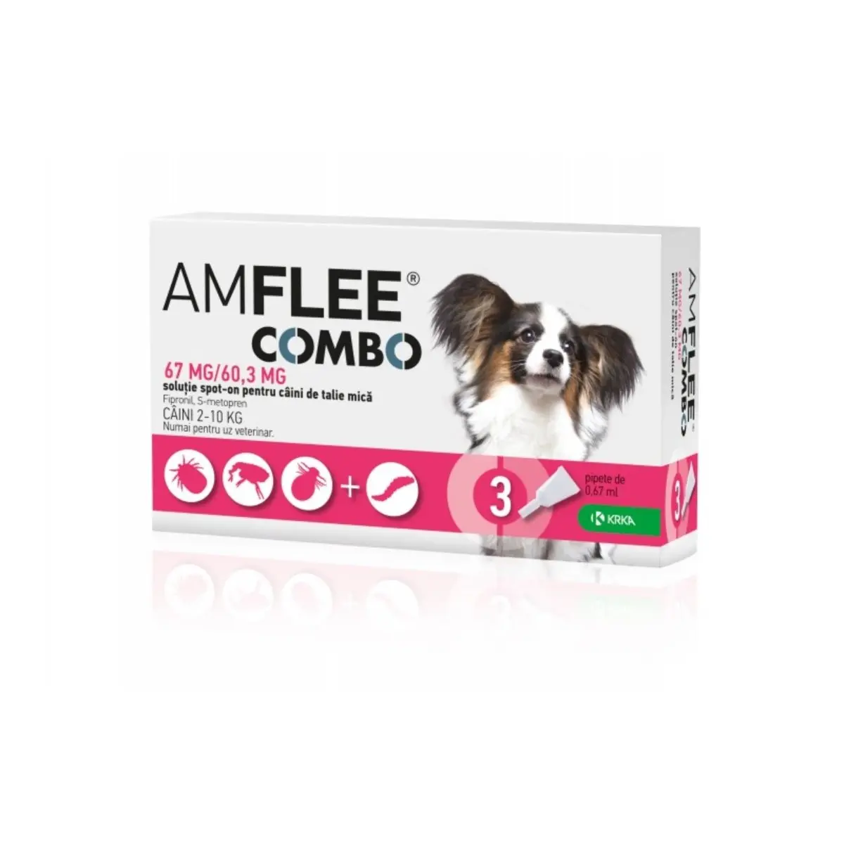 AMFLEE Combo Dog, spot-on, solutie antiparazitara, caini, 3 pipete AMFLEE Combo Dog, spot-on, solutie antiparazitara, caini 2-10 kg, 3 pipete