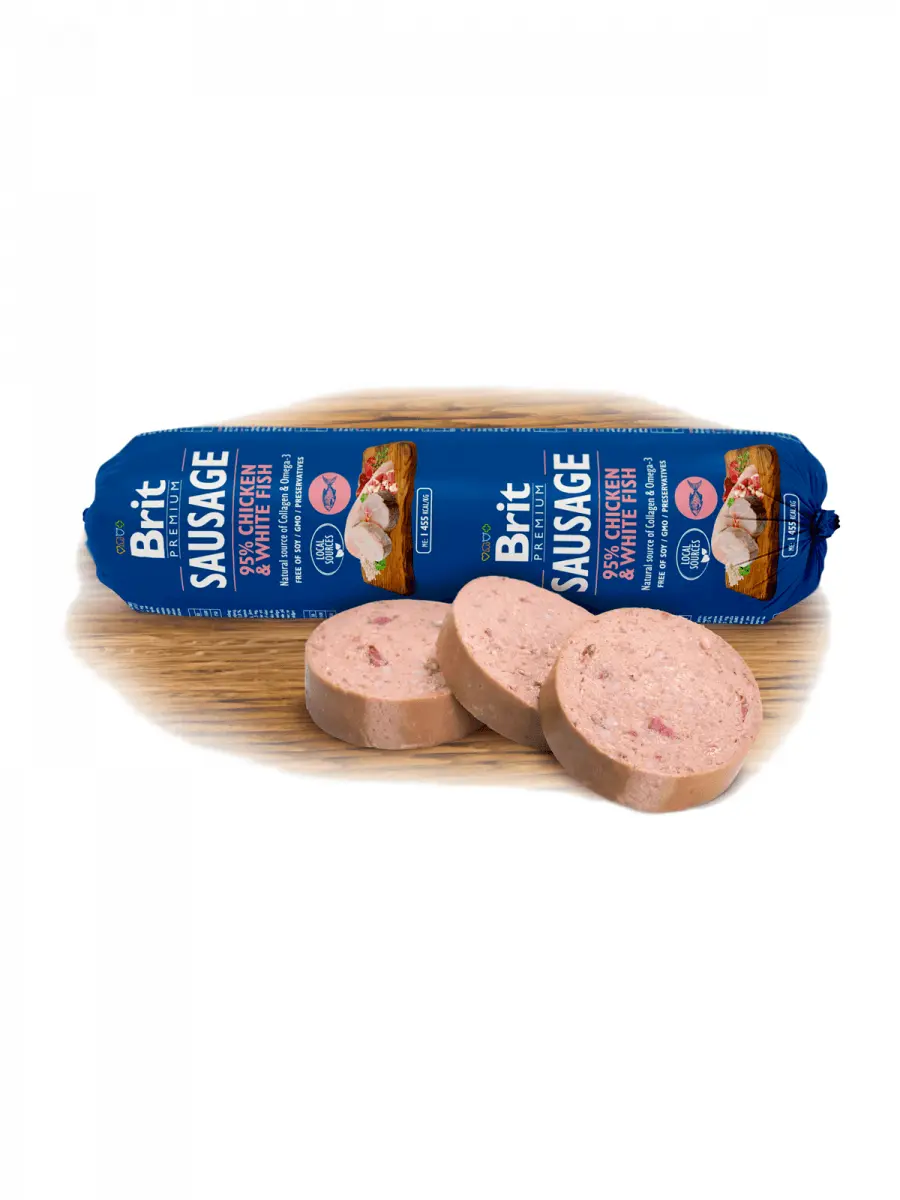 BRIT Premium, Pui si Peste Alb, salam hrana umeda continut redus cereale caini, 800g - Image 2