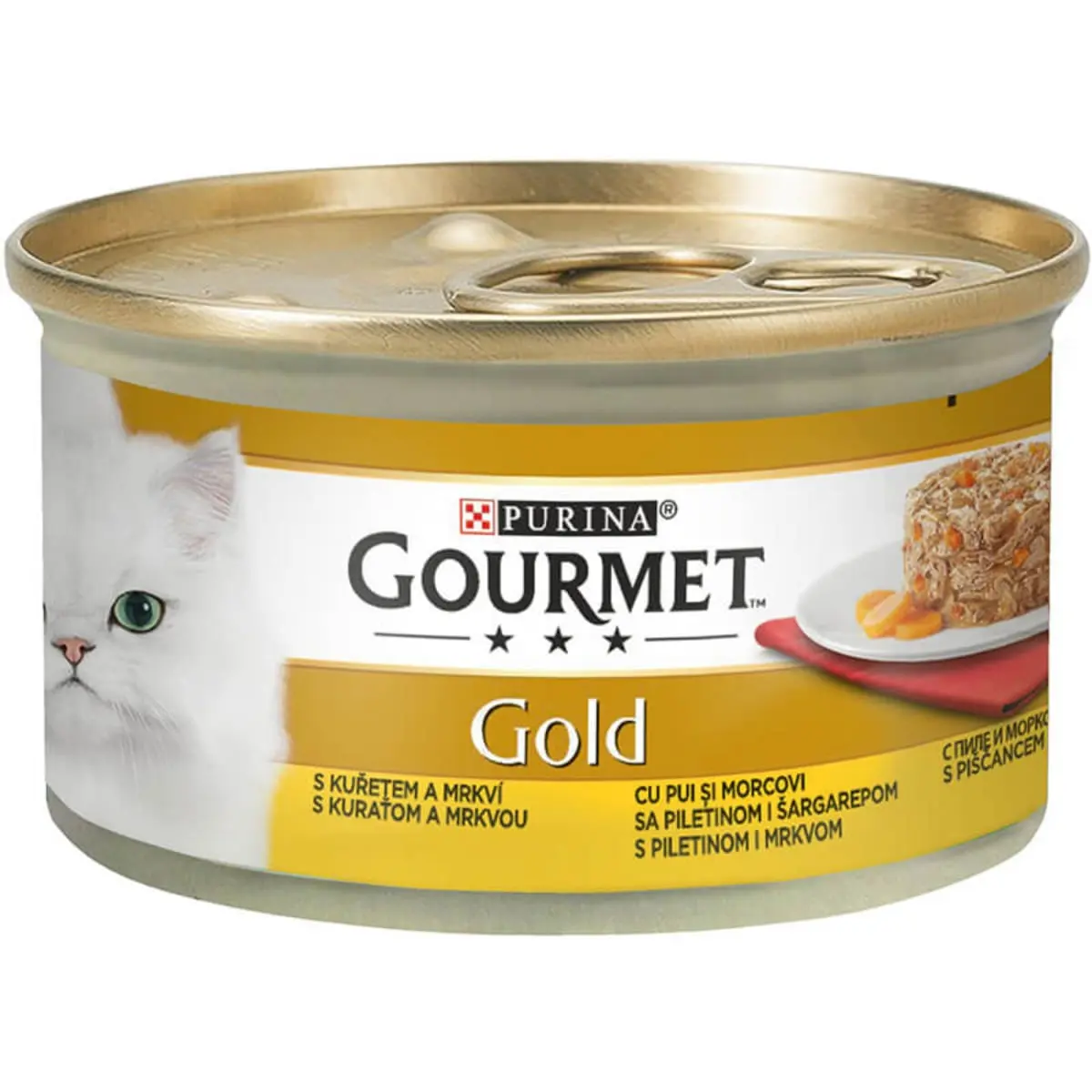 PURINA Gourmet Gold Savoury Cake, Pui cu Morcov, conserva hrana umeda pisici, (bucati de carne), 85g