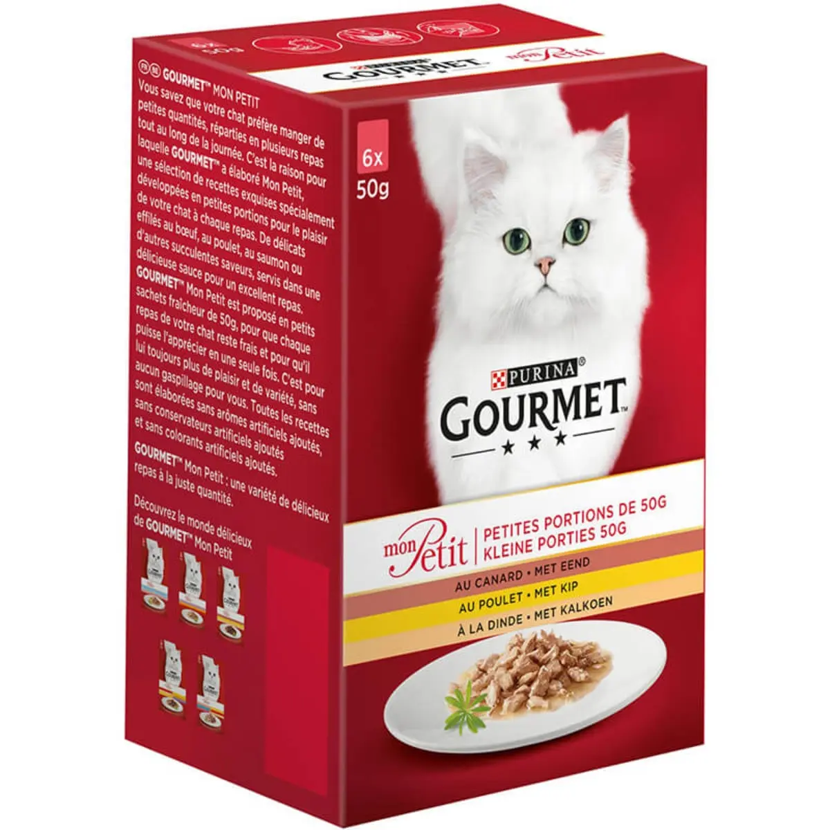 PURINA Gourmet Mon Petit, 3 arome (Pui, Rata, Curcan), pachet mixt, plic hrana umeda pisici, (in sos), 50g x 6