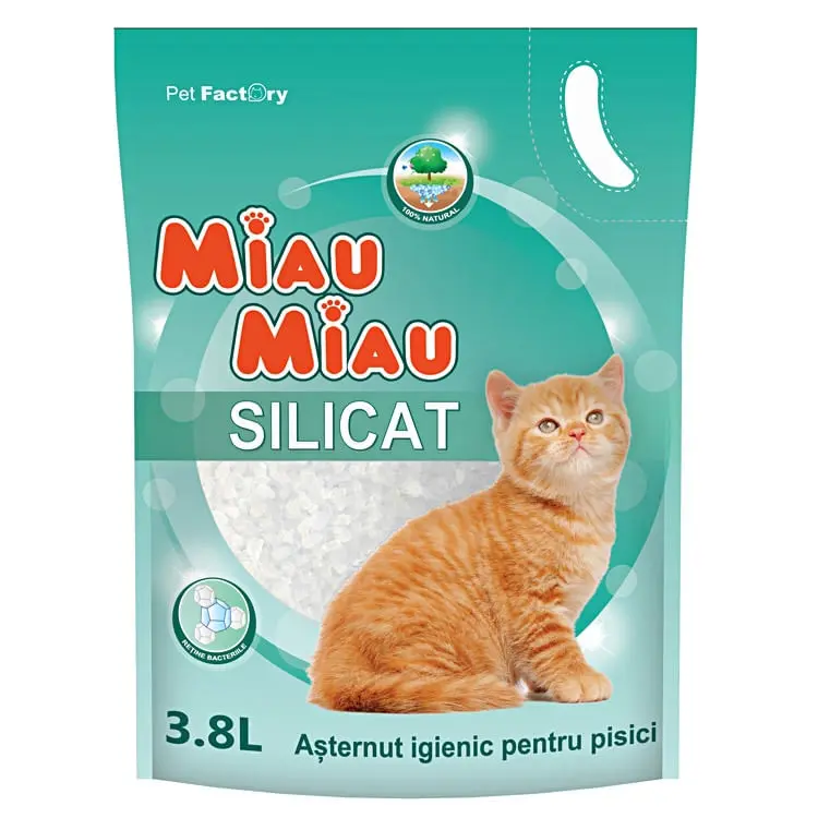 MIAU MIAU, neparfumat, asternut igienic pisici, granule, silicat, neaglomerant, neutralizare mirosuri, 3.8l