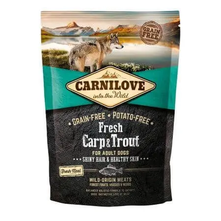CARNILOVE Fresh Hair & Skin S-XL, Crap si Pastrav, hrana uscata fara cereale caini, piele si blana, 1.5kg