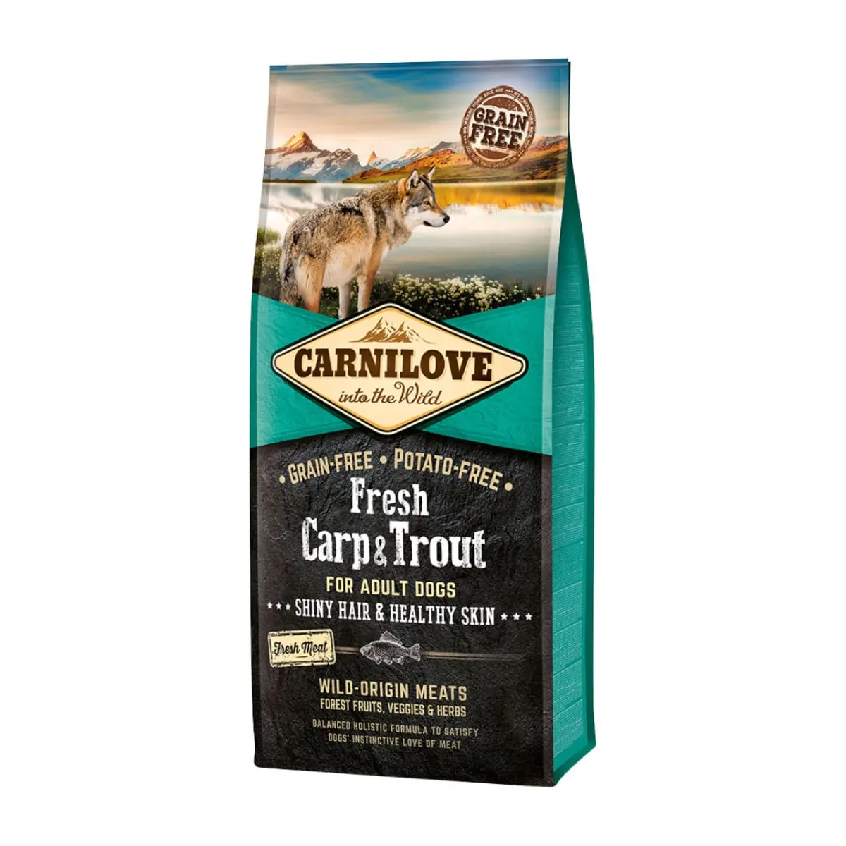 CARNILOVE Fresh Hair & Skin S-XL, Crap si Pastrav, hrana uscata fara cereale caini, piele si blana, 12kg