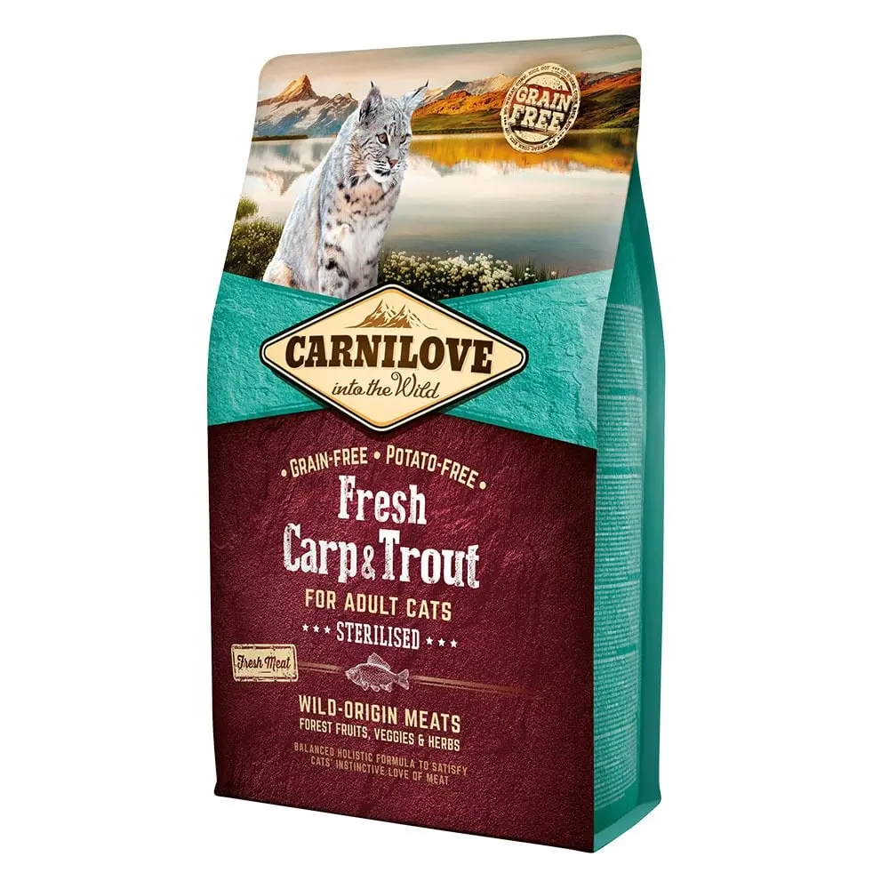 CARNILOVE Fresh Sterilised, Crap si Pastrav, hrana uscata fara cereale pisici sterilizate, 2kg