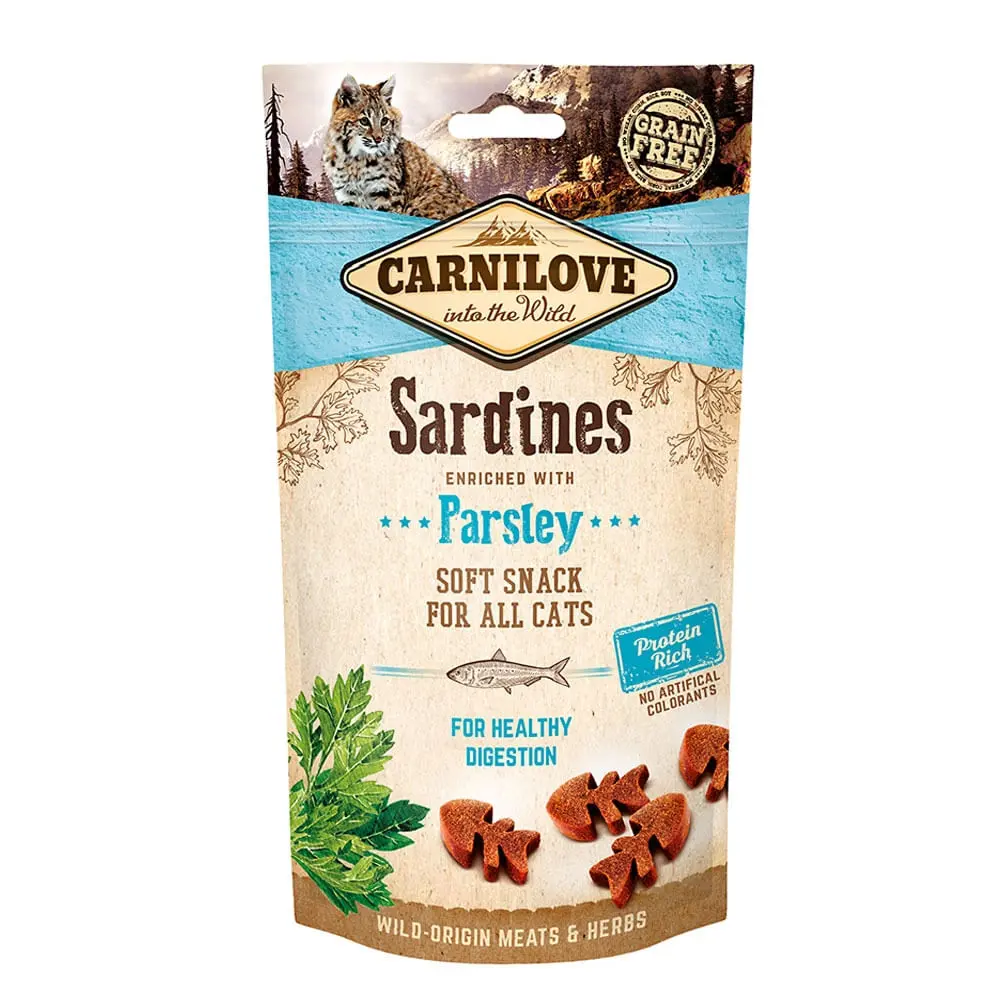 CARNILOVE Semi Moist Snack, Sardina cu Patrunjel, recompense functionale fara cereale pisici, sensibilitati digestive, 50g - Image 2