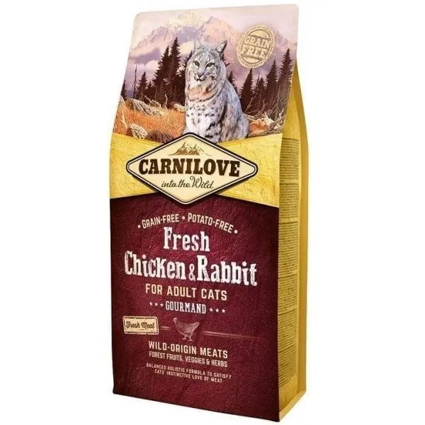 CARNILOVE Fresh Gourmand, Pui si Iepure, hrana uscata fara cereale pisici, apetit capricios, 6kg - Image 2