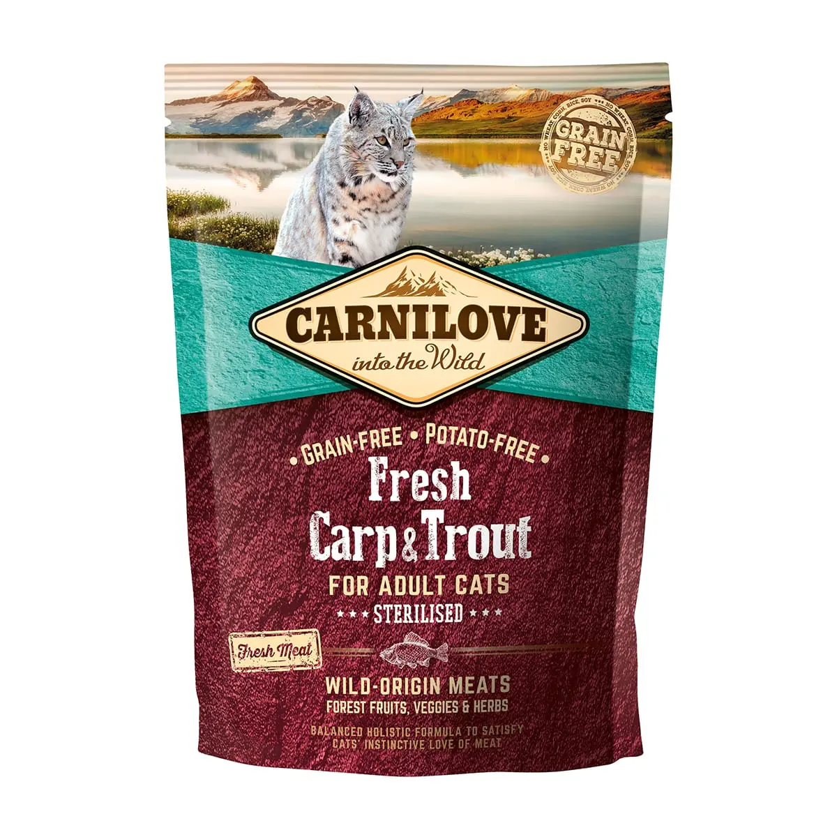 CARNILOVE Fresh Sterilised, Crap si Pastrav, hrana uscata fara cereale pisici sterilizate, 400g - Image 2