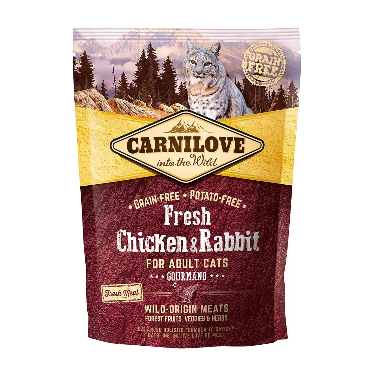 CARNILOVE Fresh Gourmand, Pui si Iepure, hrana uscata fara cereale pisici, apetit capricios, 400g