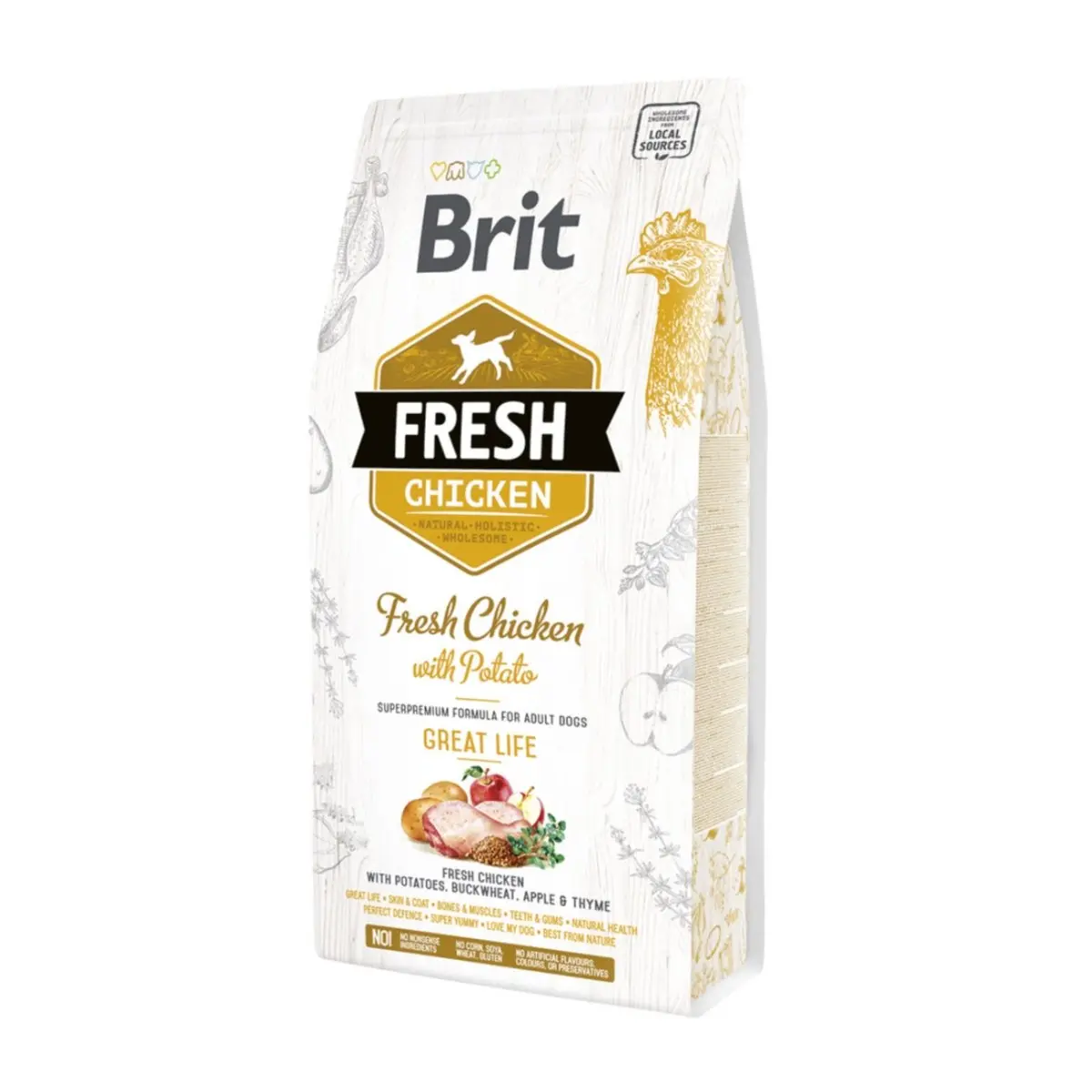 BRIT Fresh Great Life Adult S-XL, Pui cu Cartof, hrana uscata continut redus cereale caini, 2.5kg - Image 2