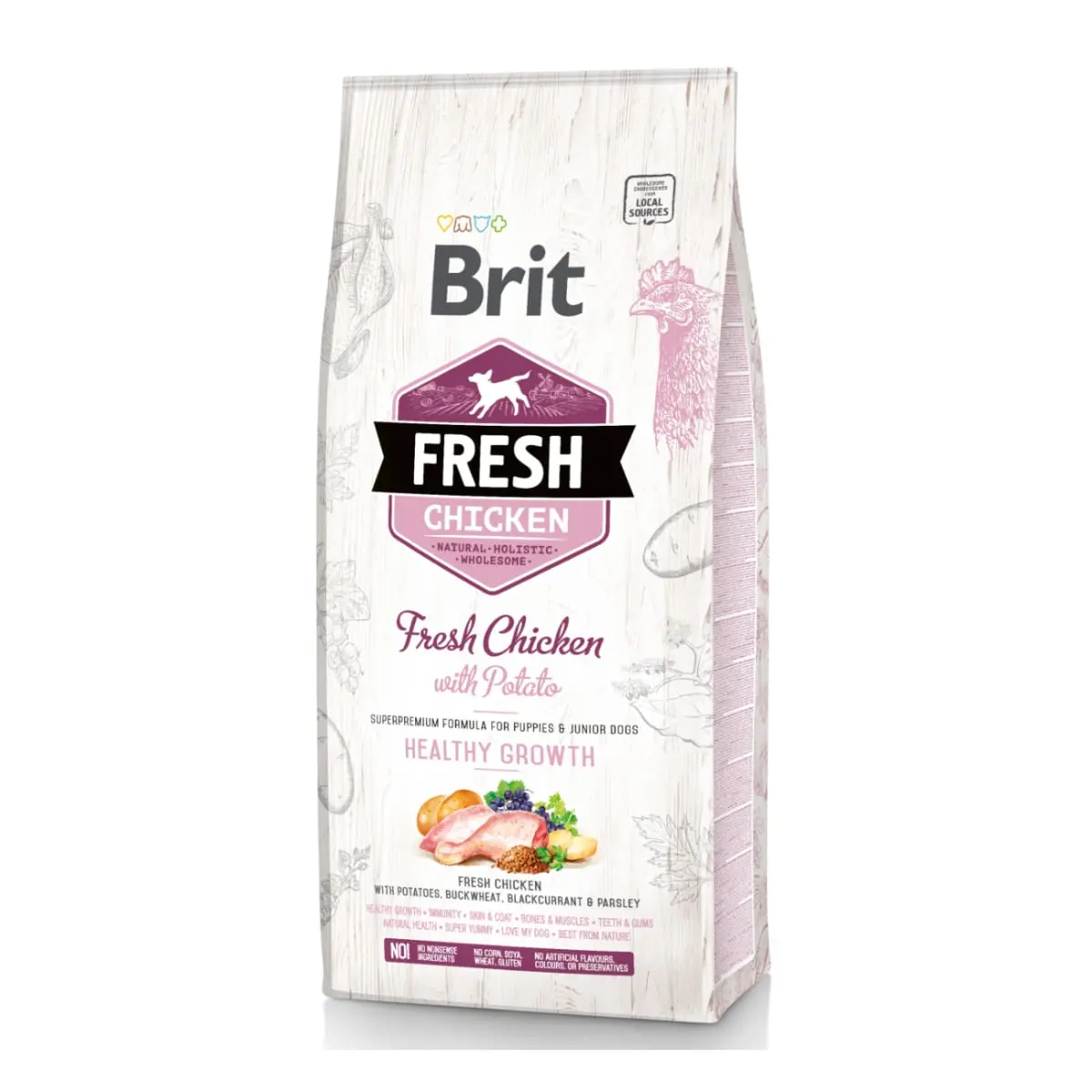 BRIT Fresh Healthy Growth Puppy & Junior S-XL, Pui cu Cartof, hrana uscata continut redus cereale caini junior, 12kg
