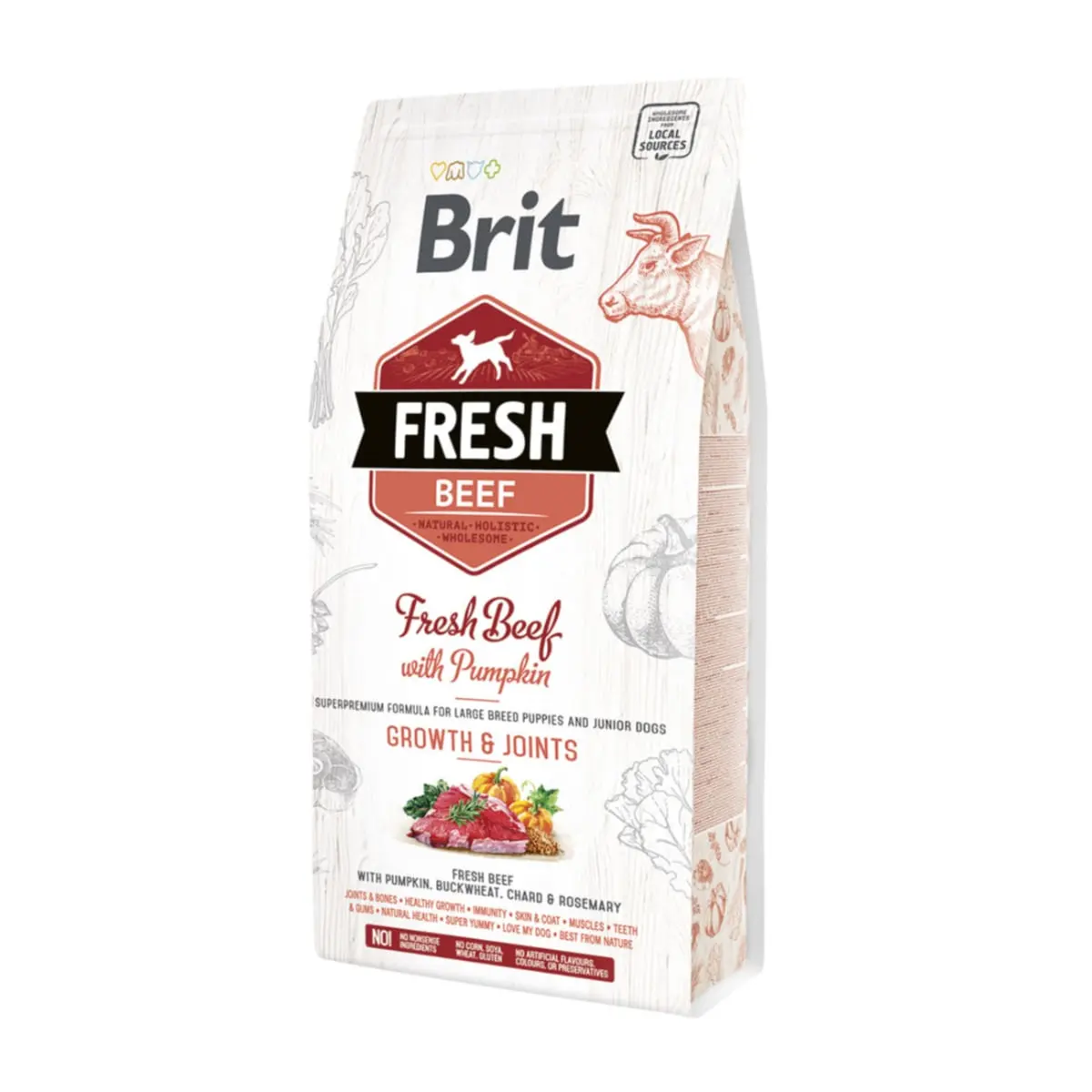 BRIT Fresh Bones & Joints Junior L-XL, Vita cu Dovleac, hrana uscata continut redus cereale caini junior, 2.5kg - Image 2