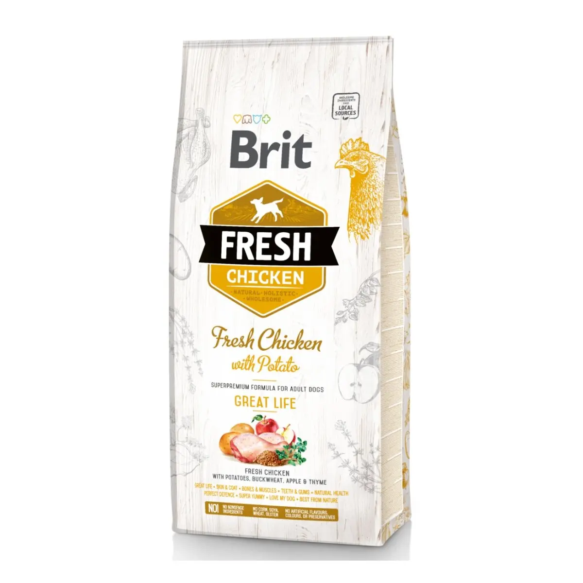 BRIT Fresh Great Life Adult S-XL, Pui cu Cartof, hrana uscata continut redus cereale caini, 12kg