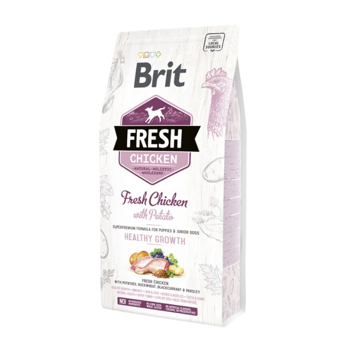 BRIT Fresh Healthy Growth Puppy & Junior S-XL, Pui cu Cartof, hrana uscata continut redus cereale caini junior, 2.5kg