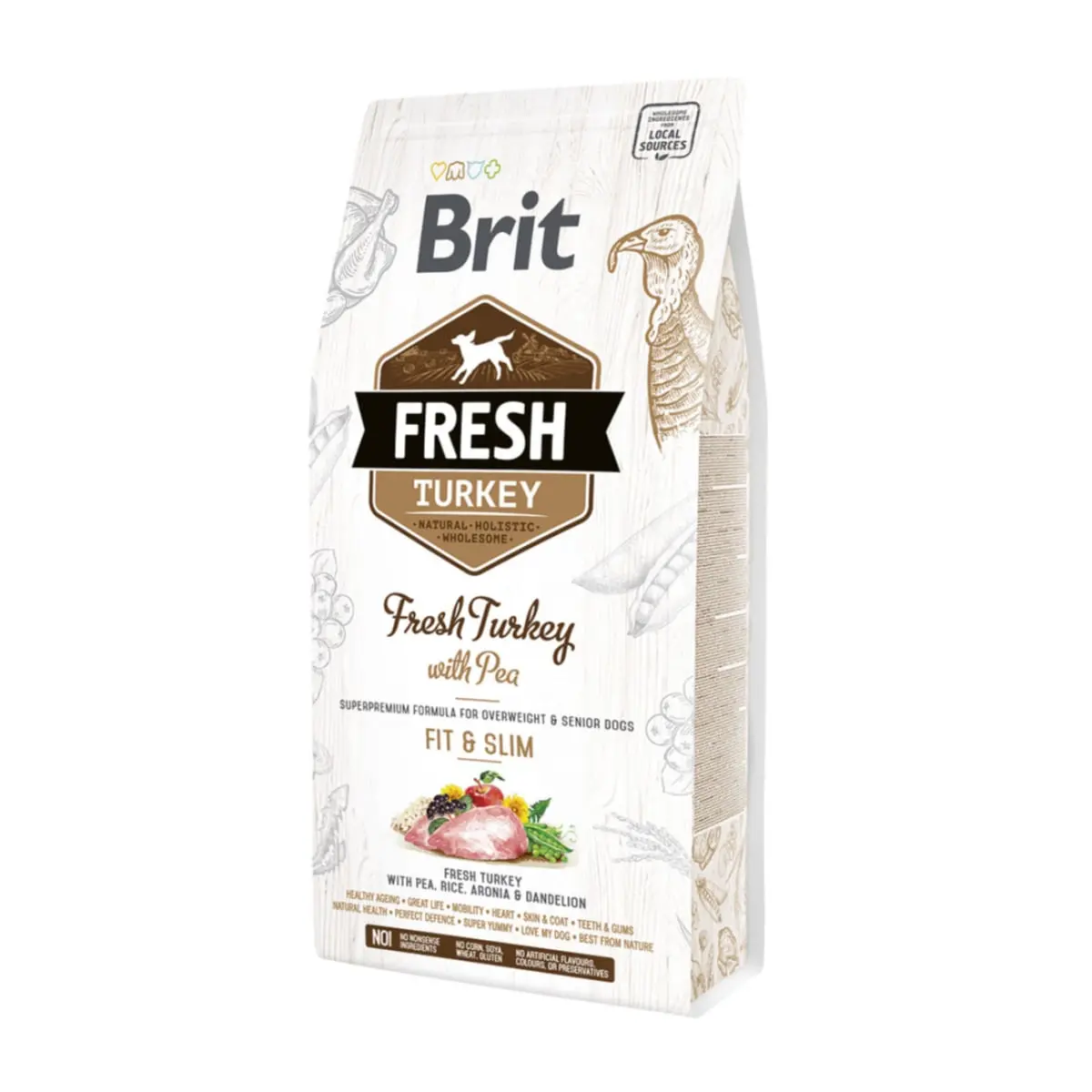 BRIT Fresh Fit & Slim Adult S-XL, Curcan cu Mazare, hrana uscata continut redus cereale caini, managemetul greutatii, 2.5kg