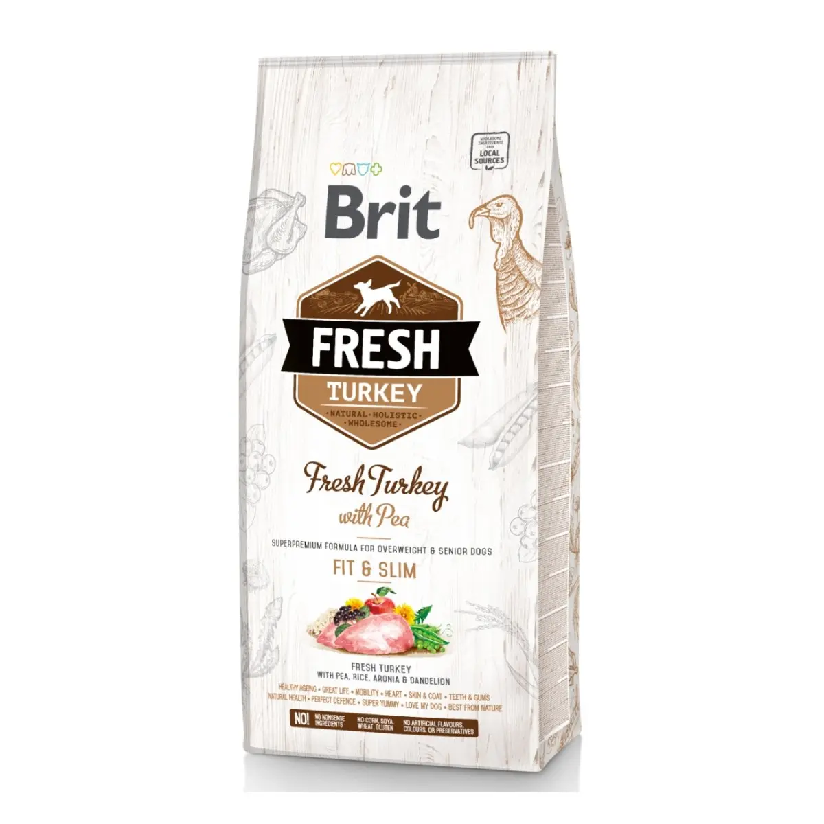 BRIT Fresh Fit & Slim Adult S-XL, Curcan cu Mazare, hrana uscata continut redus cereale caini, managemetul greutatii, 12kg - Image 2