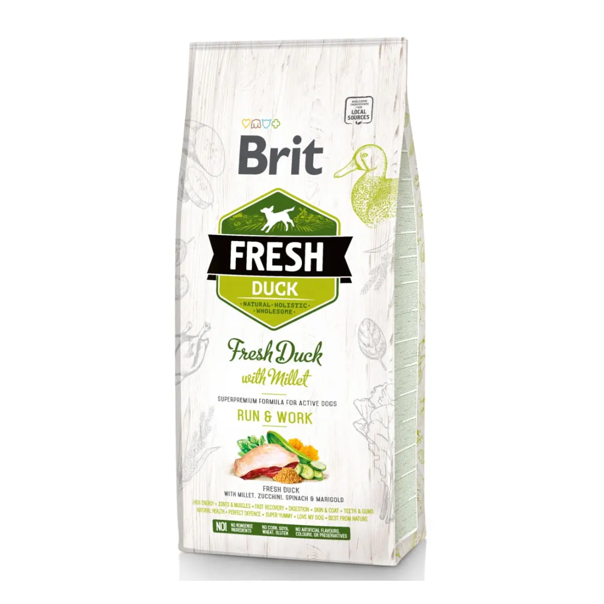 BRIT Fresh Run & Work Adult S-XL, Rata cu Mei, hrana uscata continut redus cereale caini, activitate intensa, 12kg