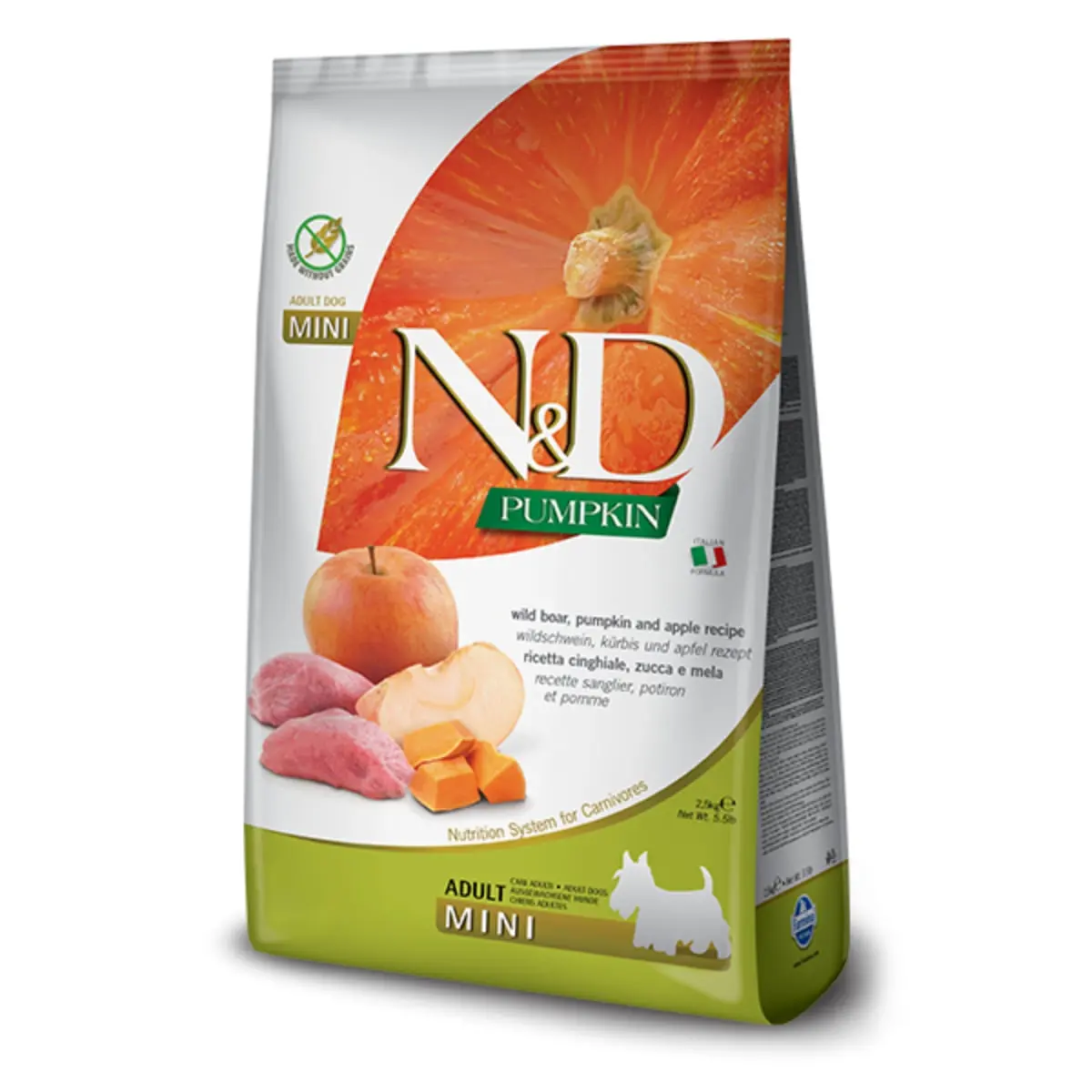 N&D Pumpkin Adult Mini, XS-S, Mistret si Mar, hrana uscata fara cereale caini, 7kg