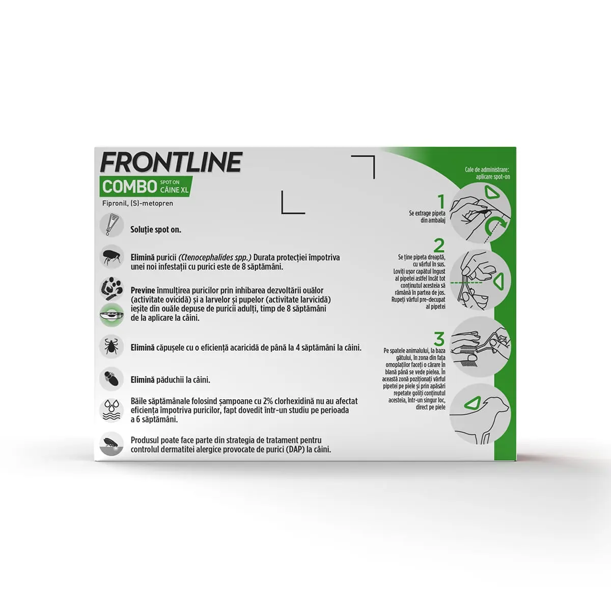 Frontline Combo, solutie spot-on antiparazitara, caini FRONTLINE Combo, spot-on, solutie antiparazitara, caini 40-60kg, 3 pipete - Image 2