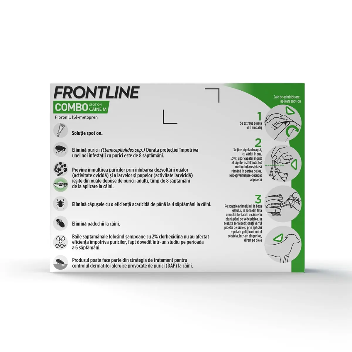 Frontline Combo, solutie spot-on antiparazitara, caini FRONTLINE Combo, spot-on, solutie antiparazitara, caini 2-10kg, 3 pipete - Image 3