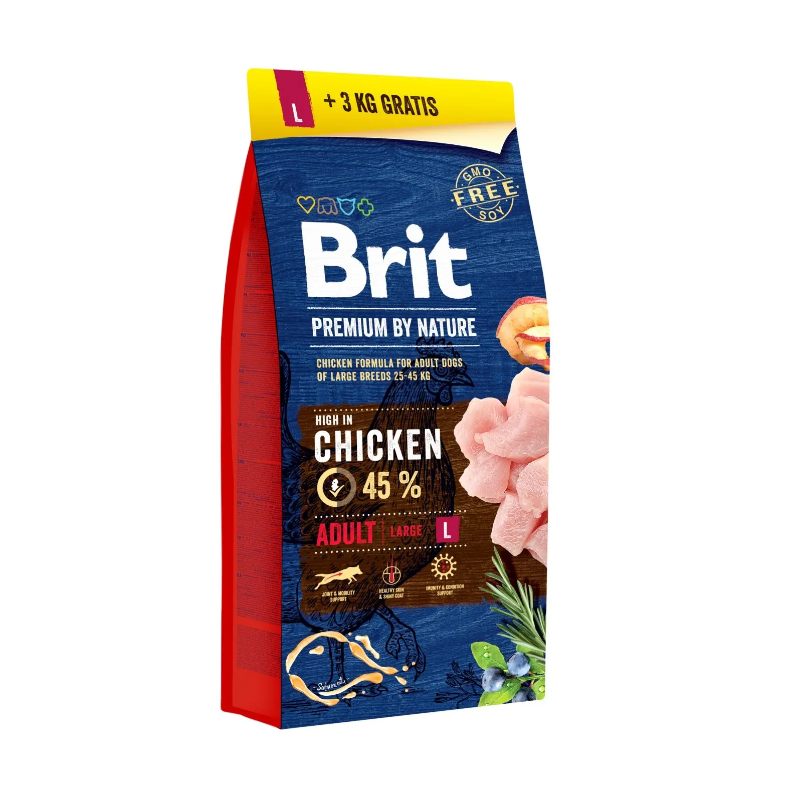 BRIT Premium By Nature Adult Large Breed, L, Pui, hrana uscata caini, 15kg+3kg GRATUIT