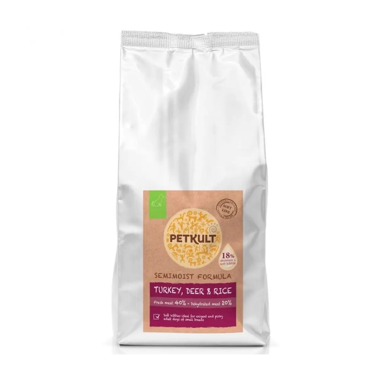 PETKULT Semimoist Adult S, Curcan si Caprioara, hrana uscata caini, 1.5kg