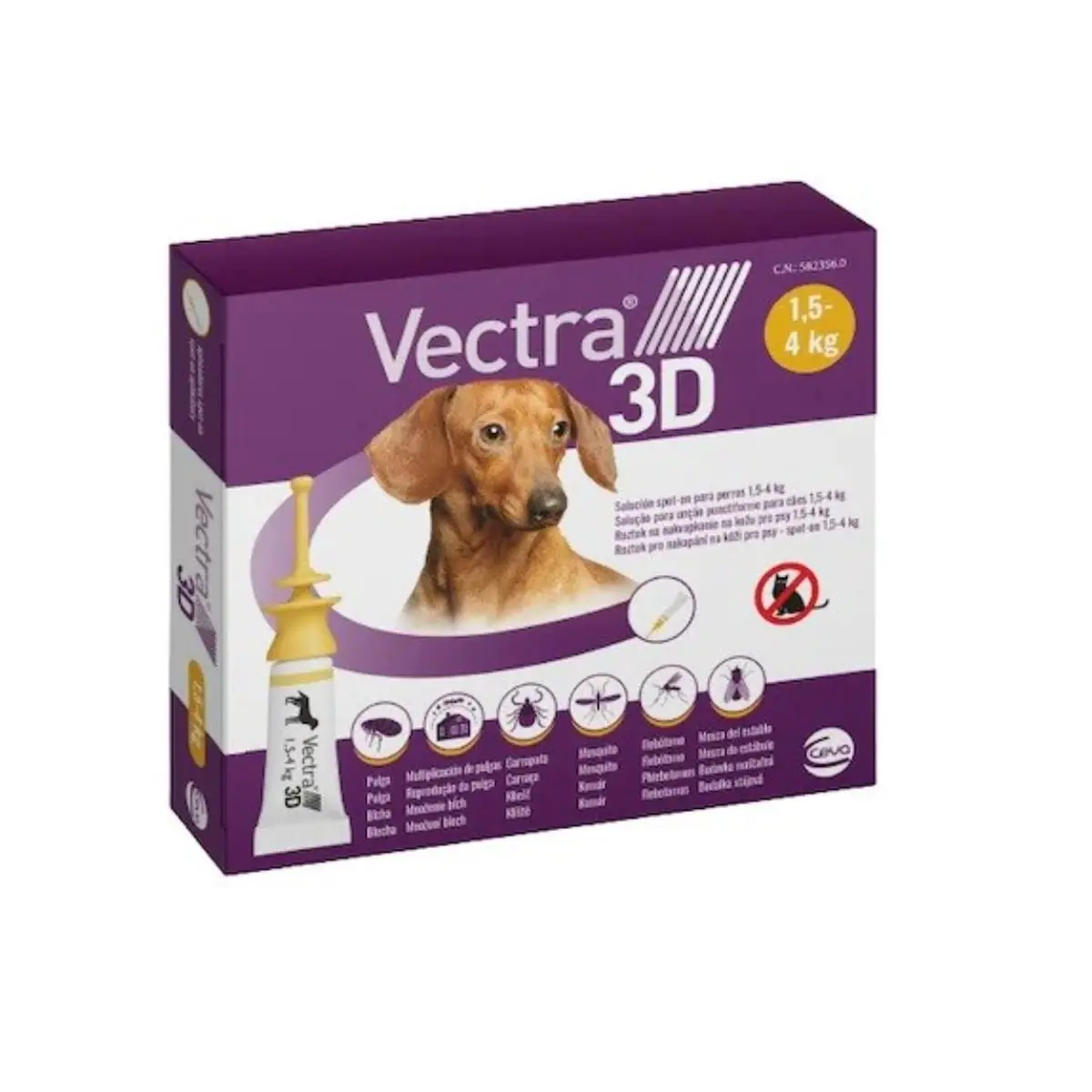 Vectra 3D, spot-on, solutie antiparazitara, caini Vectra 3D, spot-on, solutie antiparazitara, caini 1.5-4 kg, 3 pipete
