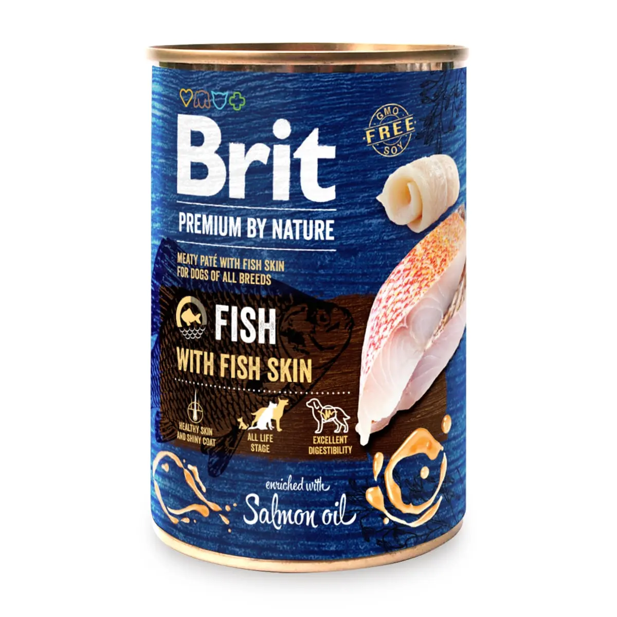 BRIT Premium by Nature, XS-XL, Peste si Piele de Peste, conserva hrana umeda fara cereale caini, (in suc propriu), 800g