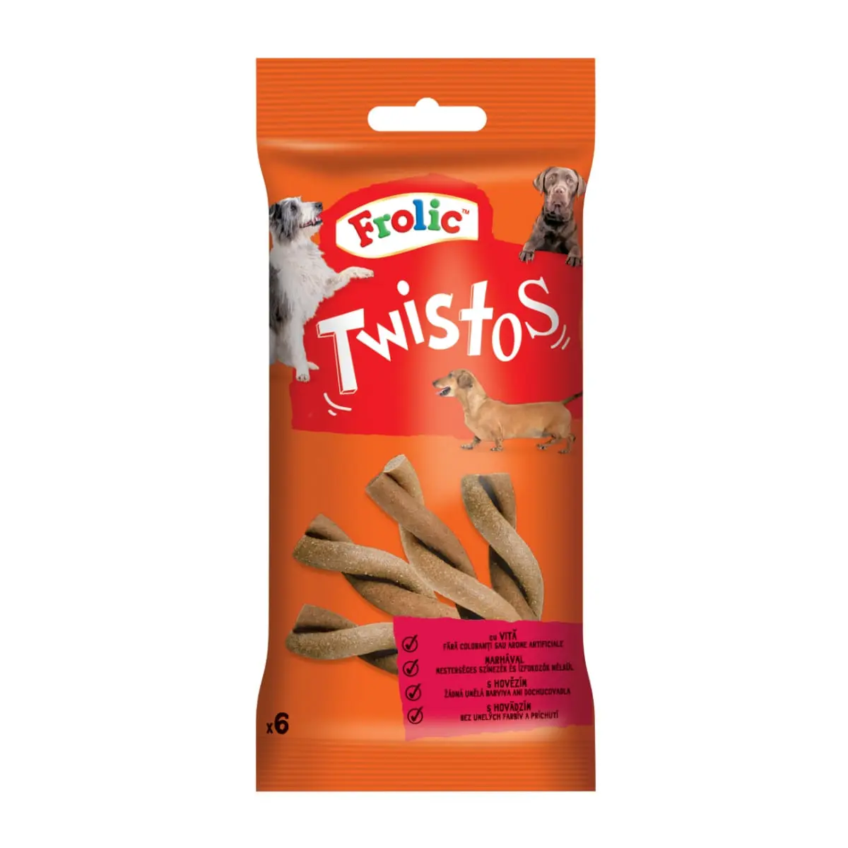 FROLIC Twistos, recompense caini, sticks, Vita, 6 buc, 105g