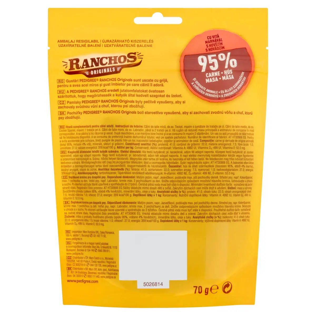 PEDIGREE Ranchos, recompense caini, fasii uscate, Vita, 70g - Image 9