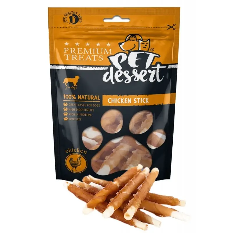 PET'S DESSERT Stick, XS-XL, Pui, punguta recompense fara cereale caini, 80g - Image 2