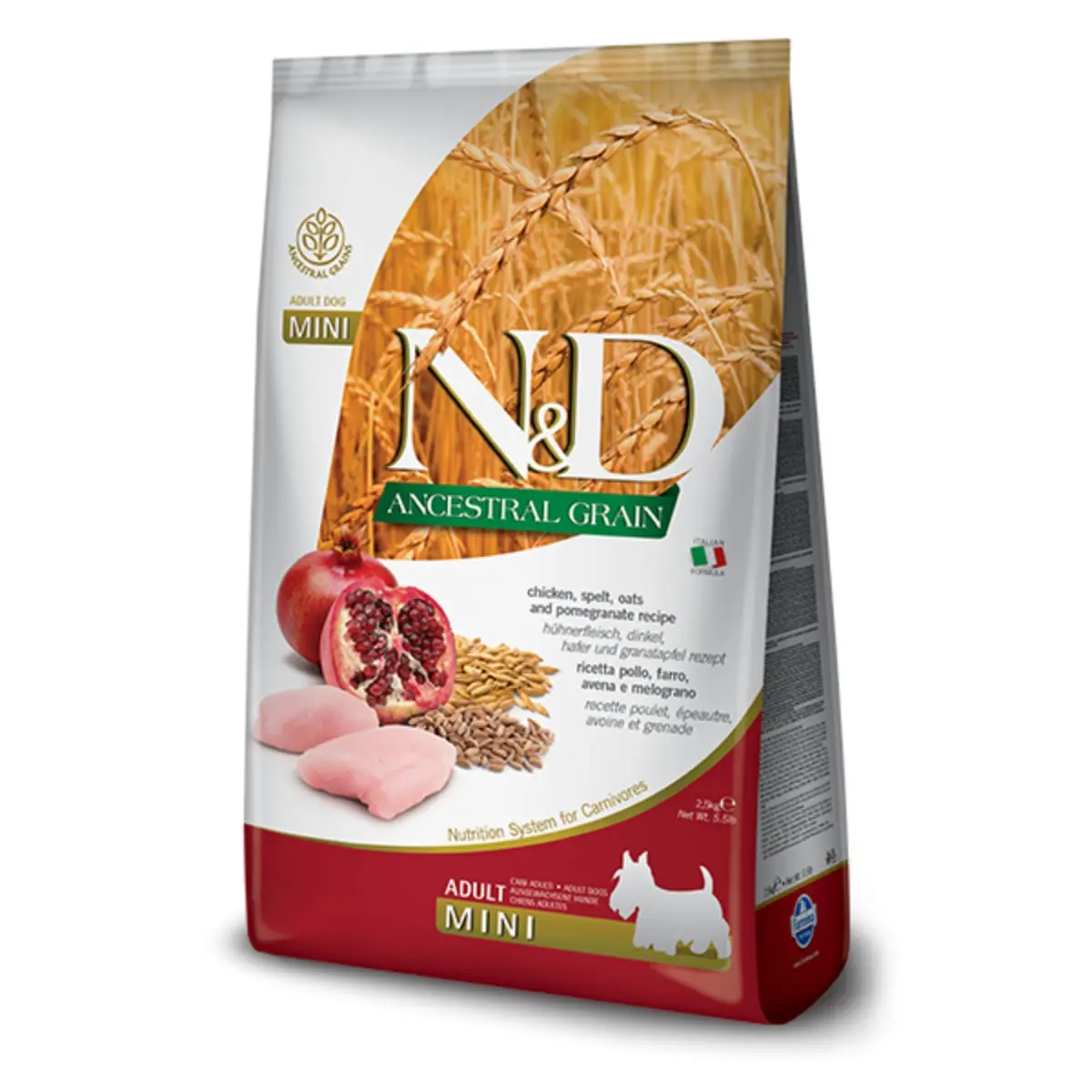 N&D Ancestral Grain Adult Mini, XS-S, Pui si Rodie, hrana uscata continut redus cereale caini, 7kg - Image 2