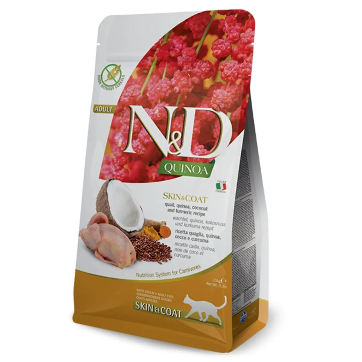 N&D Quinoa Skin & Coat, Prepelita, hrana uscata fara cereale pisici, piele & blana, 1.5kg